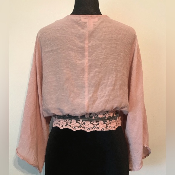 Revamped Women’s Cropped Cover Jacket Size M Kimono Style Sleeves Dusty Pink - Picture 4 of 8